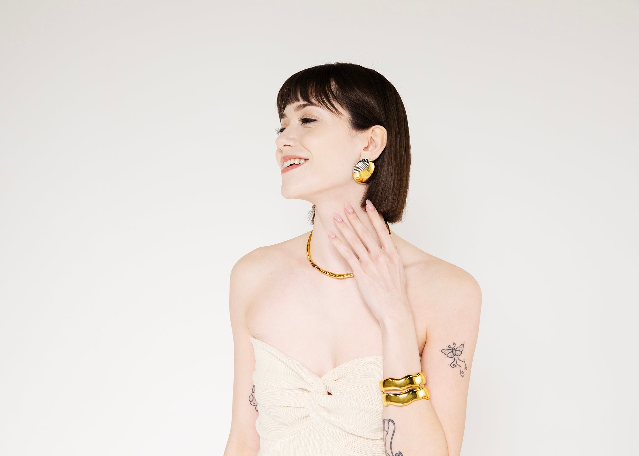 NY Muse Petite Molten Choker - Gold & Silver Choker Necklace for Women - Agne Cuff Bracelet -Mixmatch Muse Extra - Bold Stud Earrings for a Statement Look