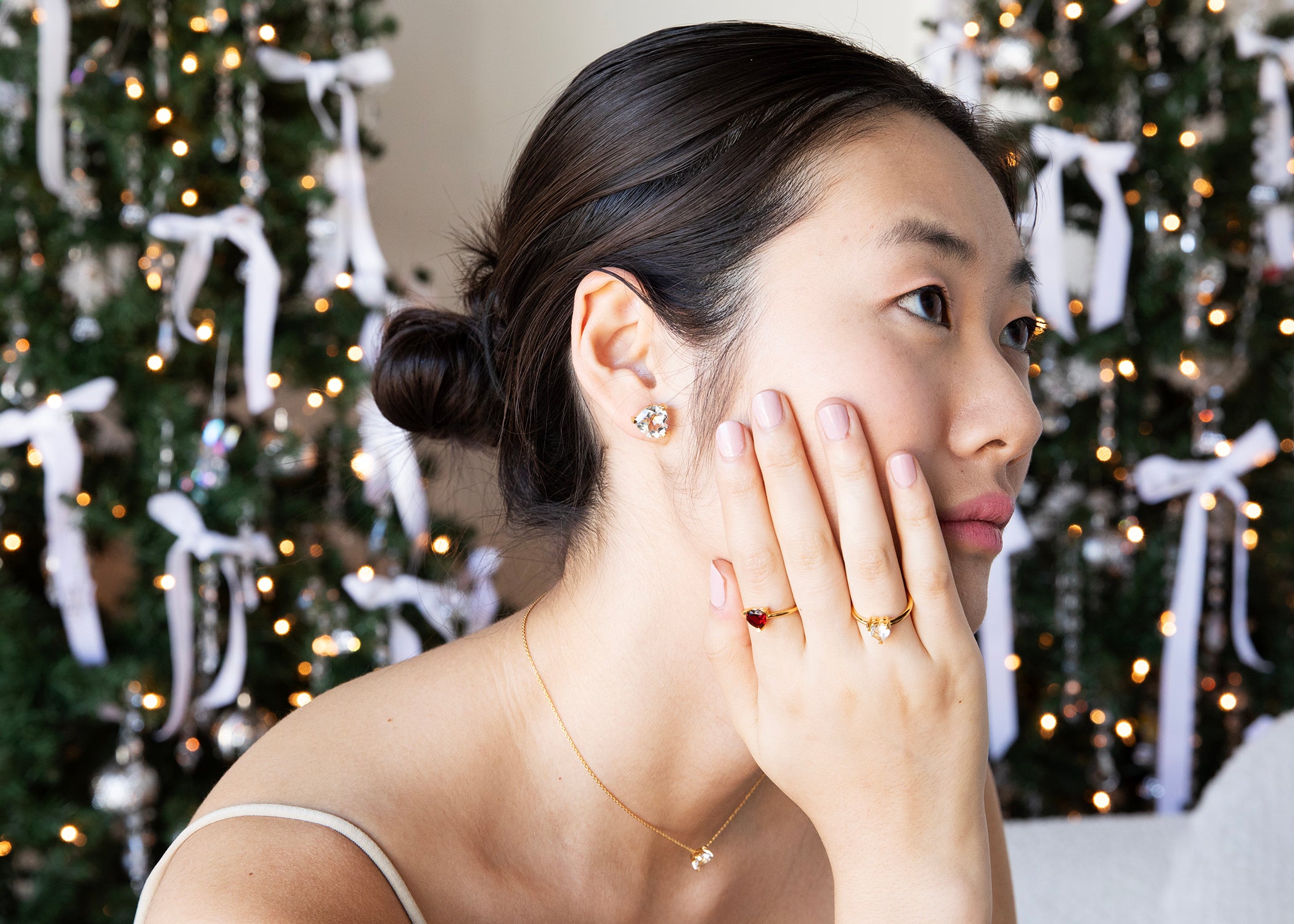 Glossy Joie Hearts Studs,Neklace and Ring - Versatile Gold Jewelry & Elegant Earrings for Women