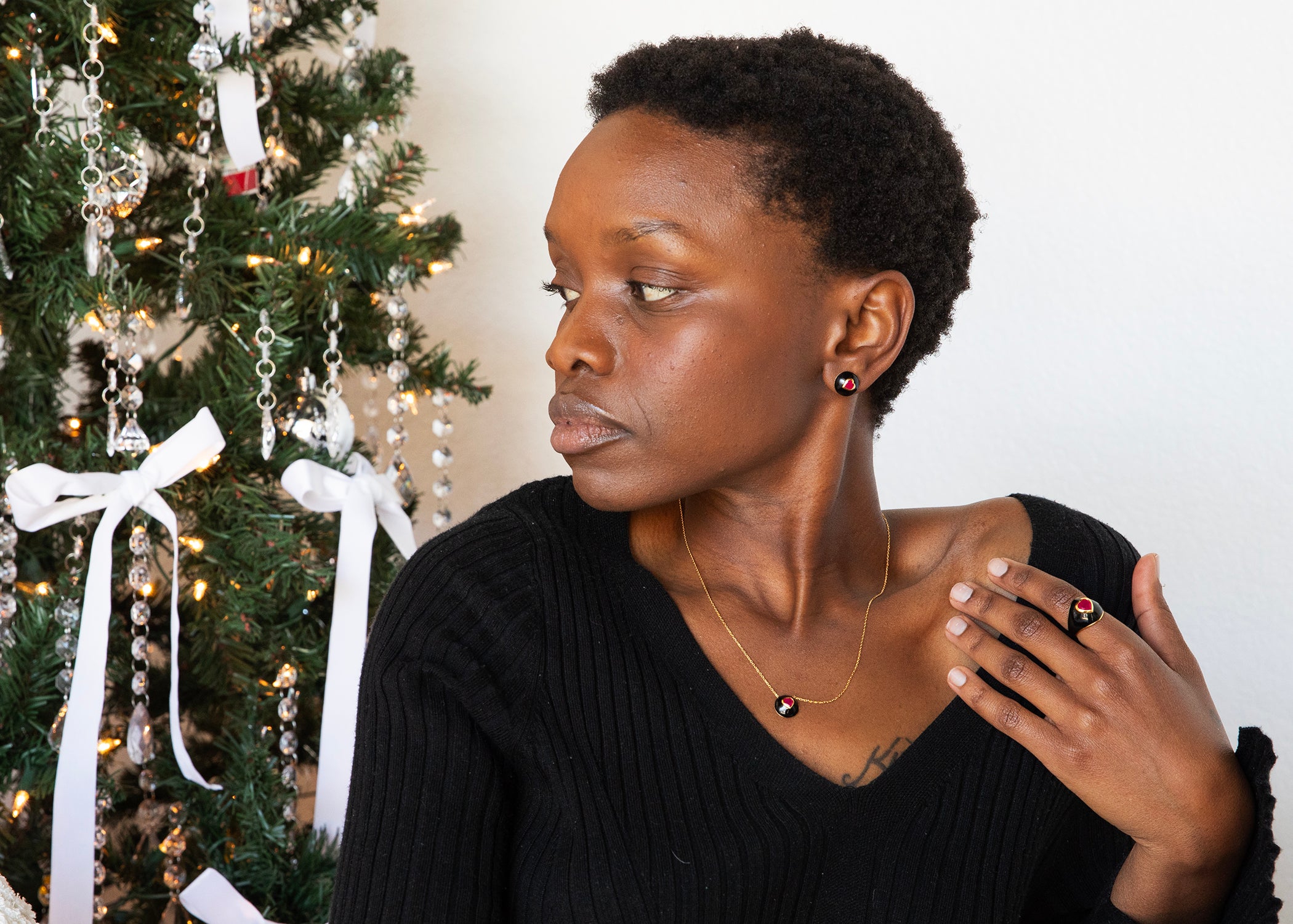 Glossy Joie Hearts Ring,studs and Necklace - Custom Gold Pendant & Luxury Gold Chain for Women