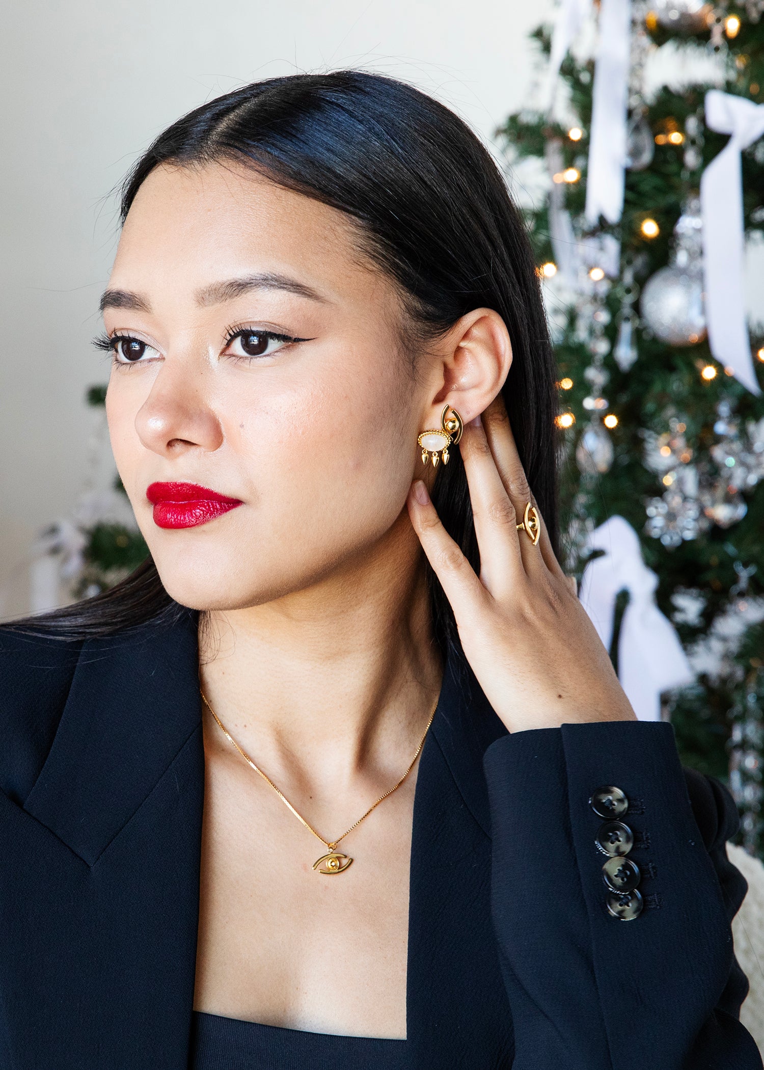Best gold Evil Eye Mismatch Stud Earrings -  Evil Eye  rings and Evil Eye Necklace - Gold jewelry for Women