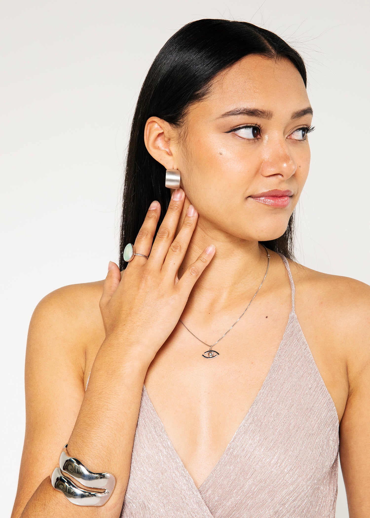 Best gold Evil Eye Necklace,Stud Earrings and Agne Cuff Bracelet - Gold jewelry for Women