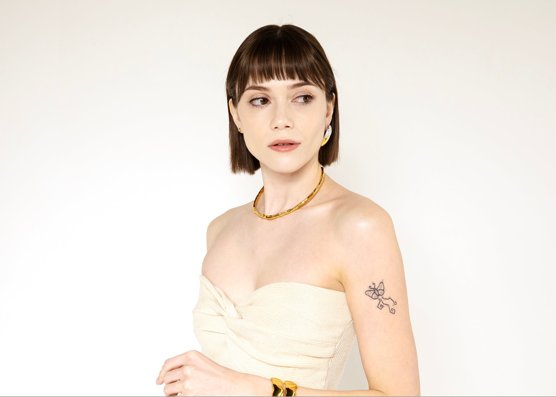 NY Muse Petite Molten Choker - Gold & Silver Choker Necklace for Women - Agne Cuff Bracelet -Mixmatch Muse Extra - Bold Stud Earrings for a Statement Look