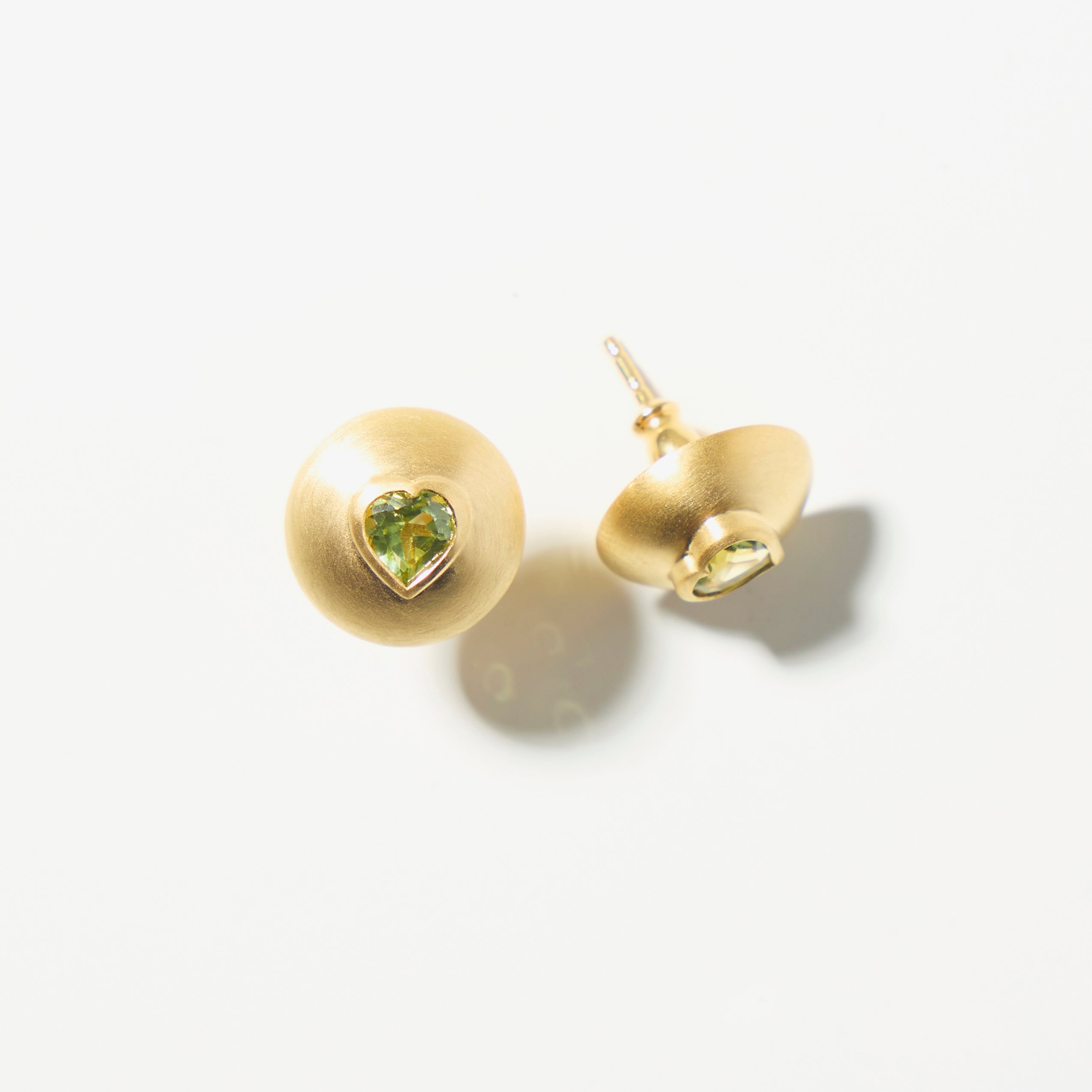 Glossy Joie Hearts Studs-Brushed Gold Vermeil with Peridot - Elegant Gold Earrings & Custom Jewelry for Women-14k gold-plated heart stud earrings
