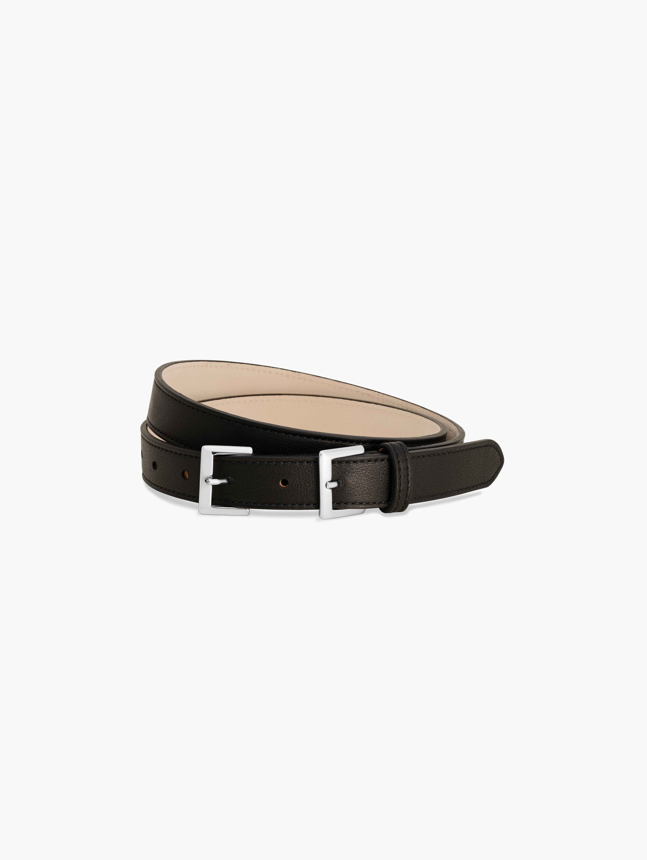 Full Grain Italian Leather Black Belt Dual Silver Buckle | HandMade in Italy | luxury belts crafted in Italy.