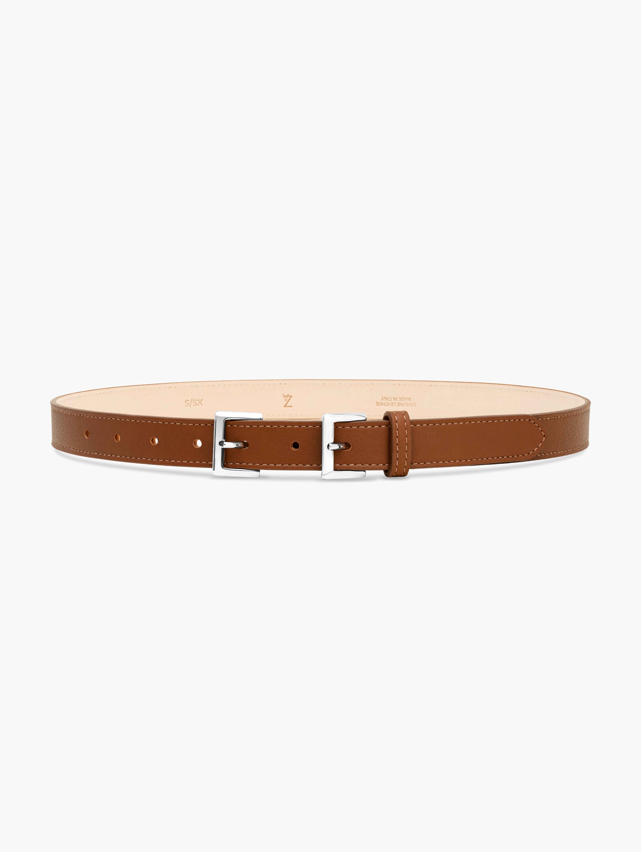Full Grain Italian Leather Brown Belt Dual Silver Buckle | HandMade in Italy | luxury belts crafted in Italy.