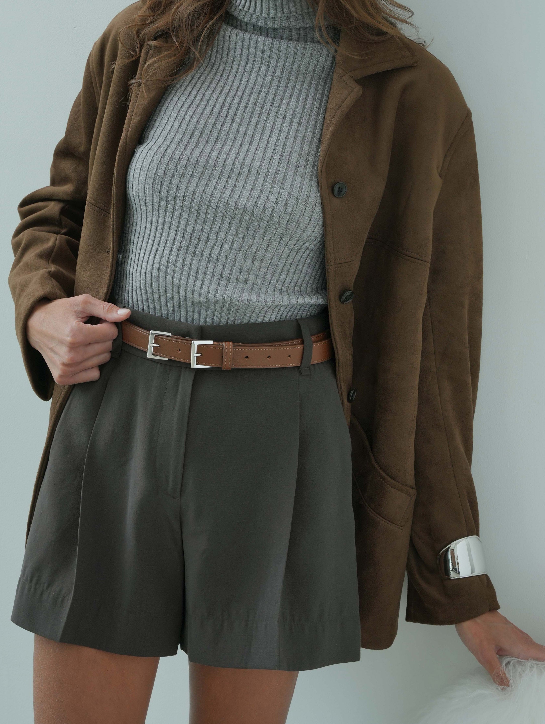 Full Grain Italian Leather Brown Belt Dual Silver Buckle | HandMade in Italy | luxury belts crafted in Italy.