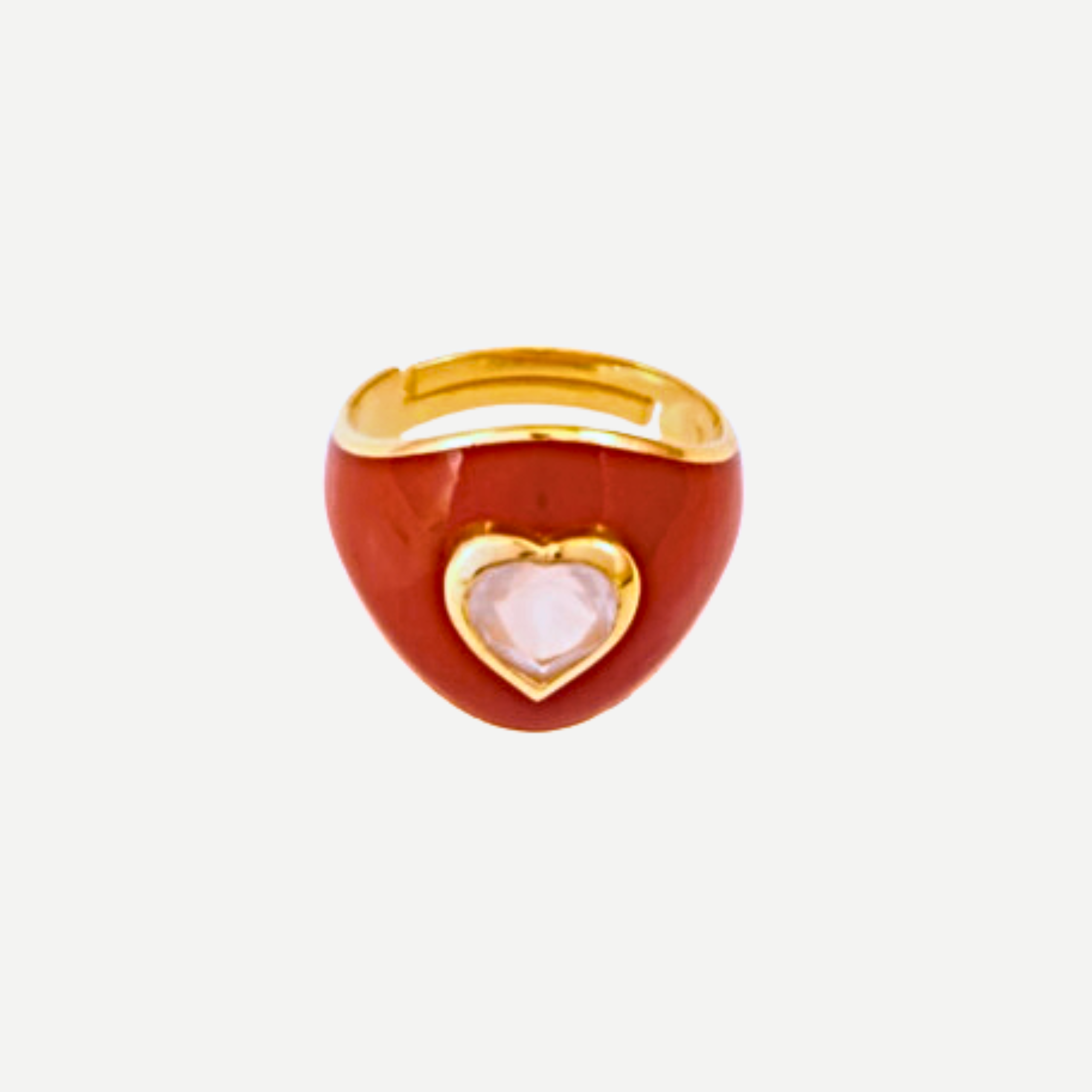 Glossy Joie Hearts Ring-Adjustable Christmas Red Enamel with Rose Quartz - Gold Jewelry & Custom Gold Pendant for Women