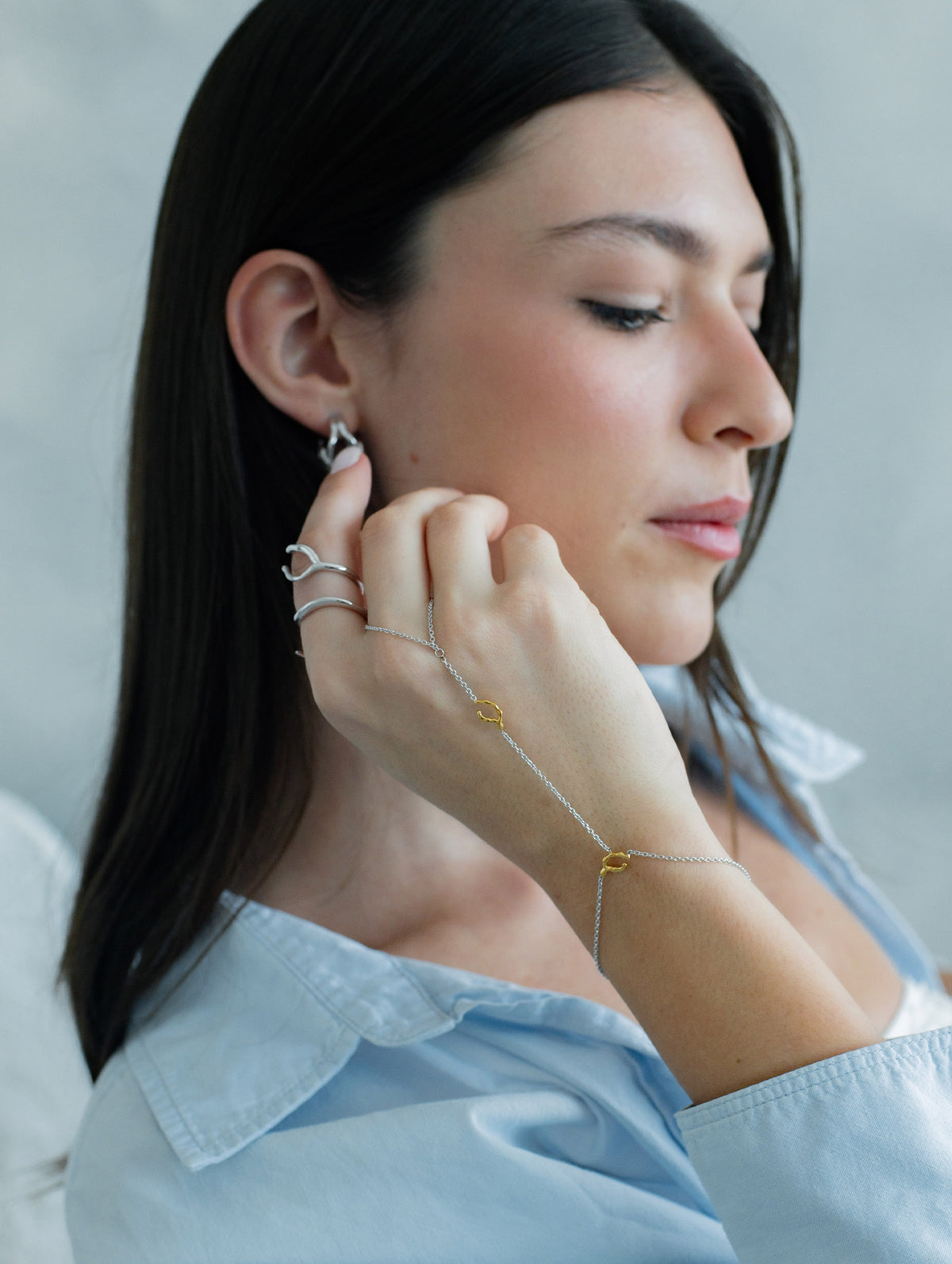 WISH jewelry collection - gold vermeil ring and hand chain