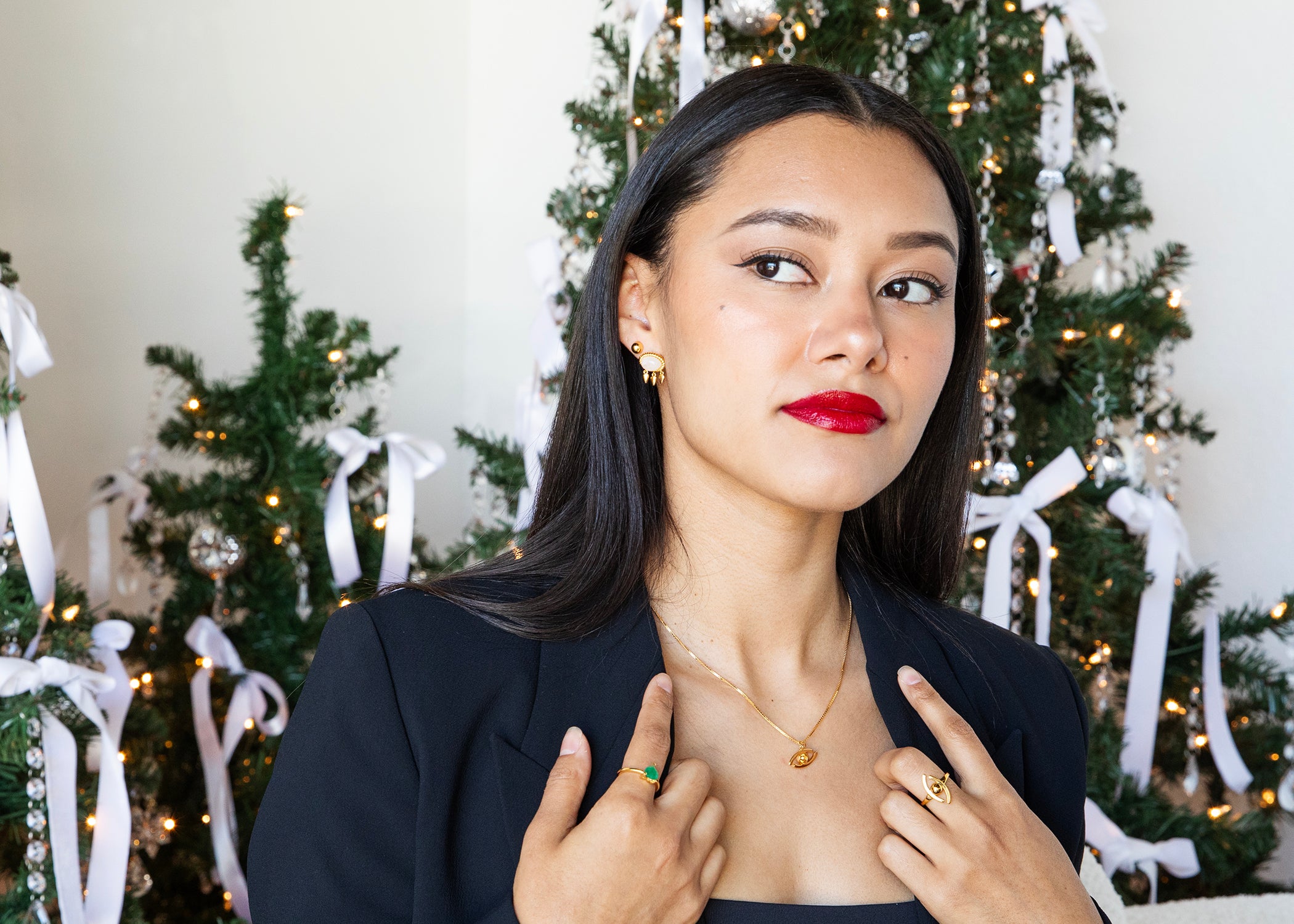 Ne'os-Gold Malachite side view - Za Zewelz gold earrings | wedding jewelry