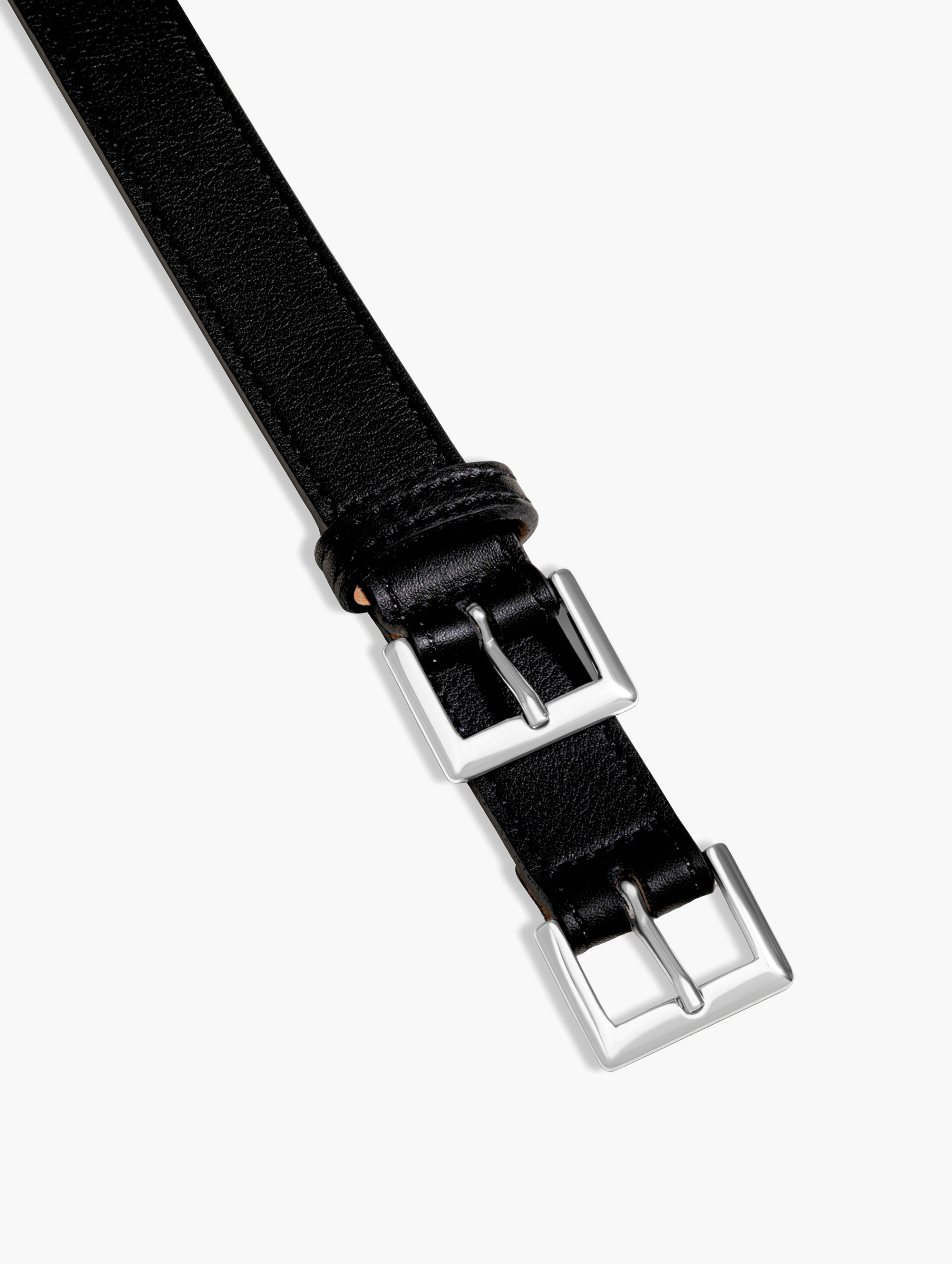 Full Grain Italian Leather Black Belt Dual Silver Buckle   | HandMade in Italy | luxury belts crafted in Italy. 