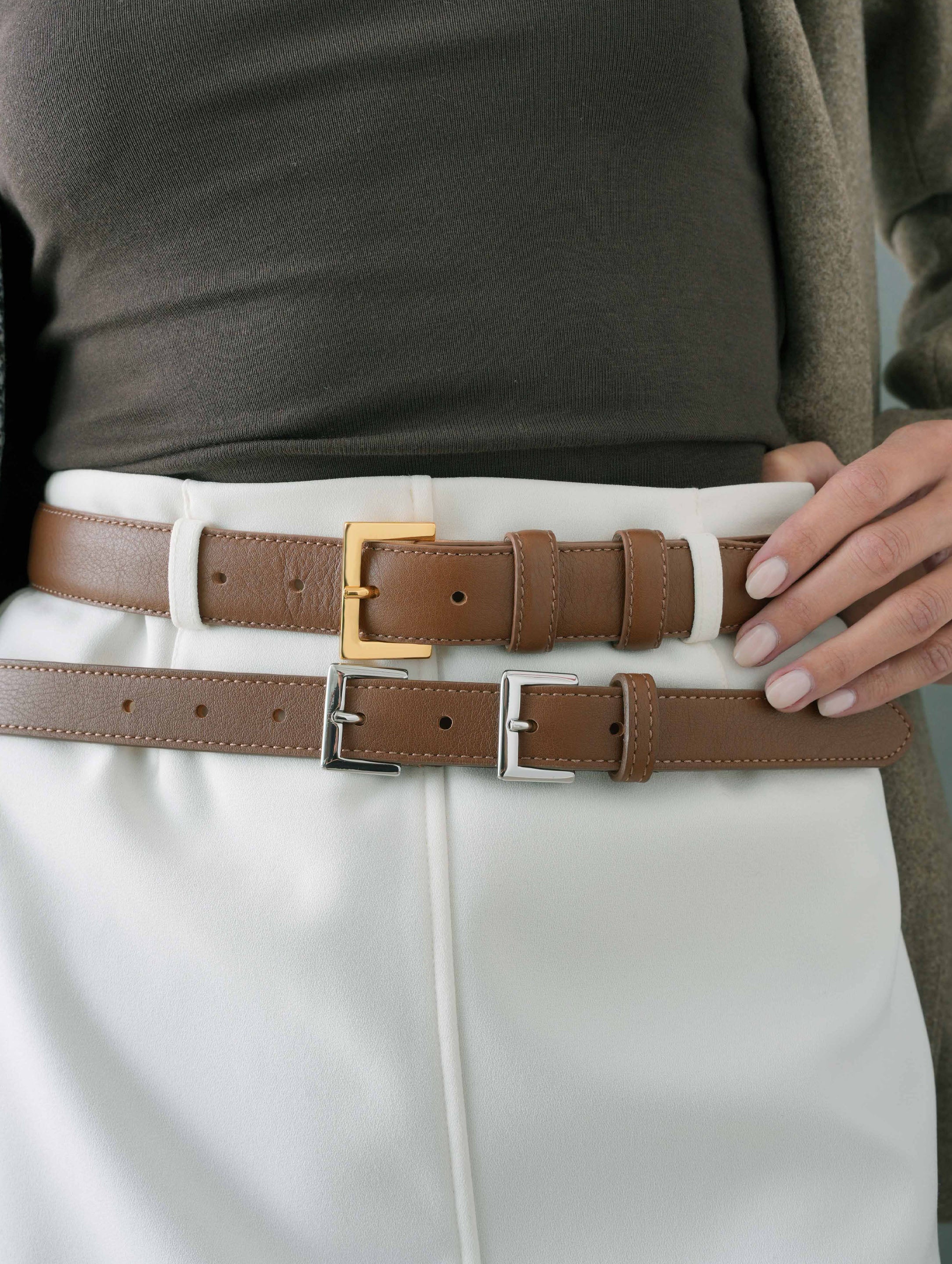 Full Grain Italian Leather Brown Belt Dual Silver Buckle   | HandMade in Italy | luxury belts crafted in Italy. 