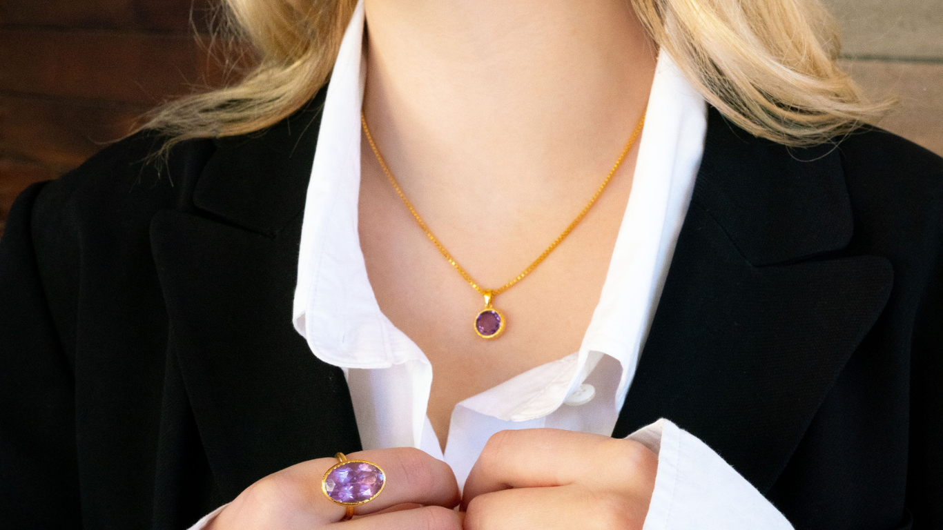 Iconica Pendant In 18k Solid Gold flat lay - bold fashion 18k gold plated necklace | Za Zewelz