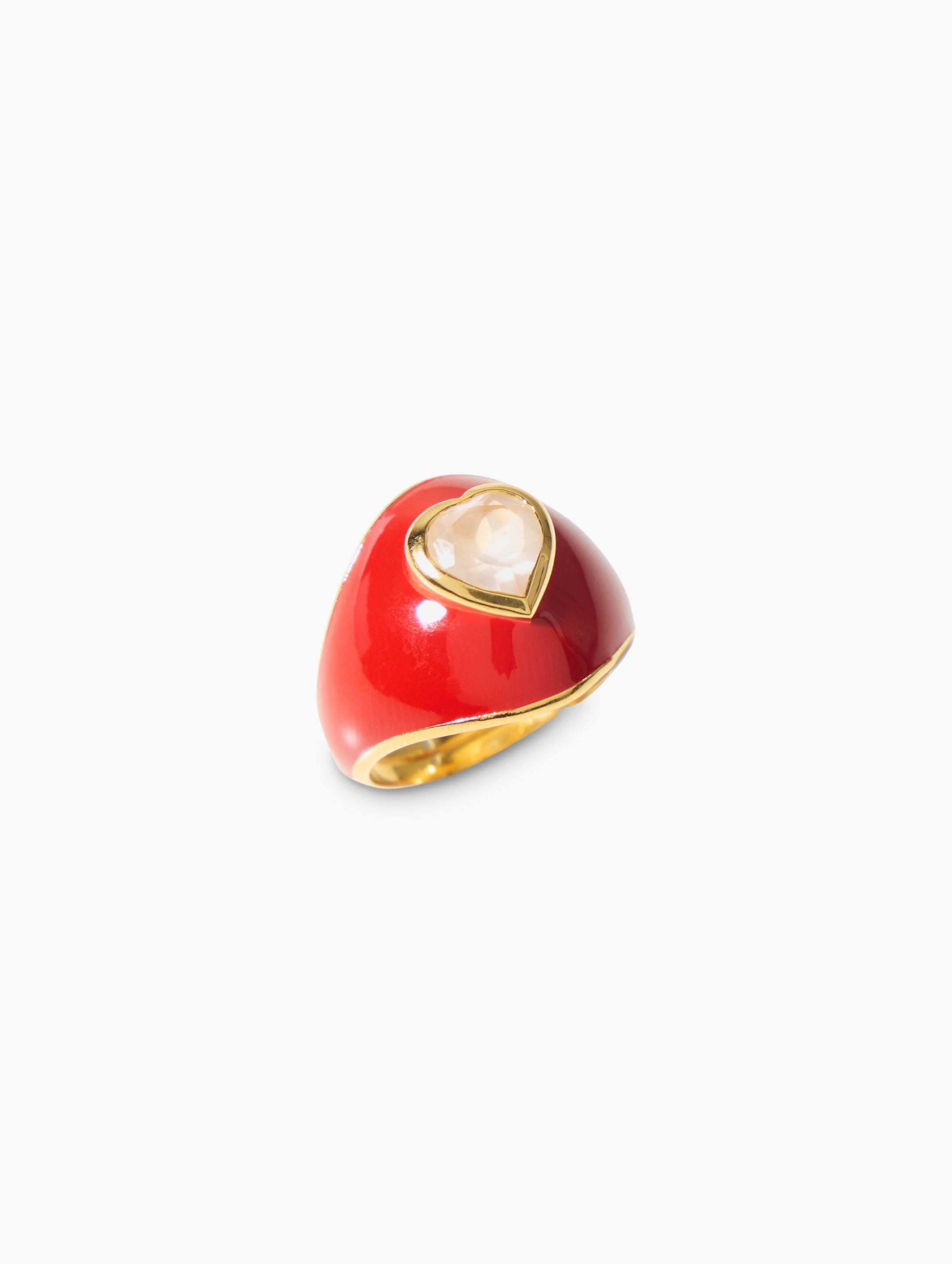 Glossy Joie Hearts Ring-Adjustable Christmas Red Enamel with Rose Quartz | fine ring birthday gift | Za Zewelz