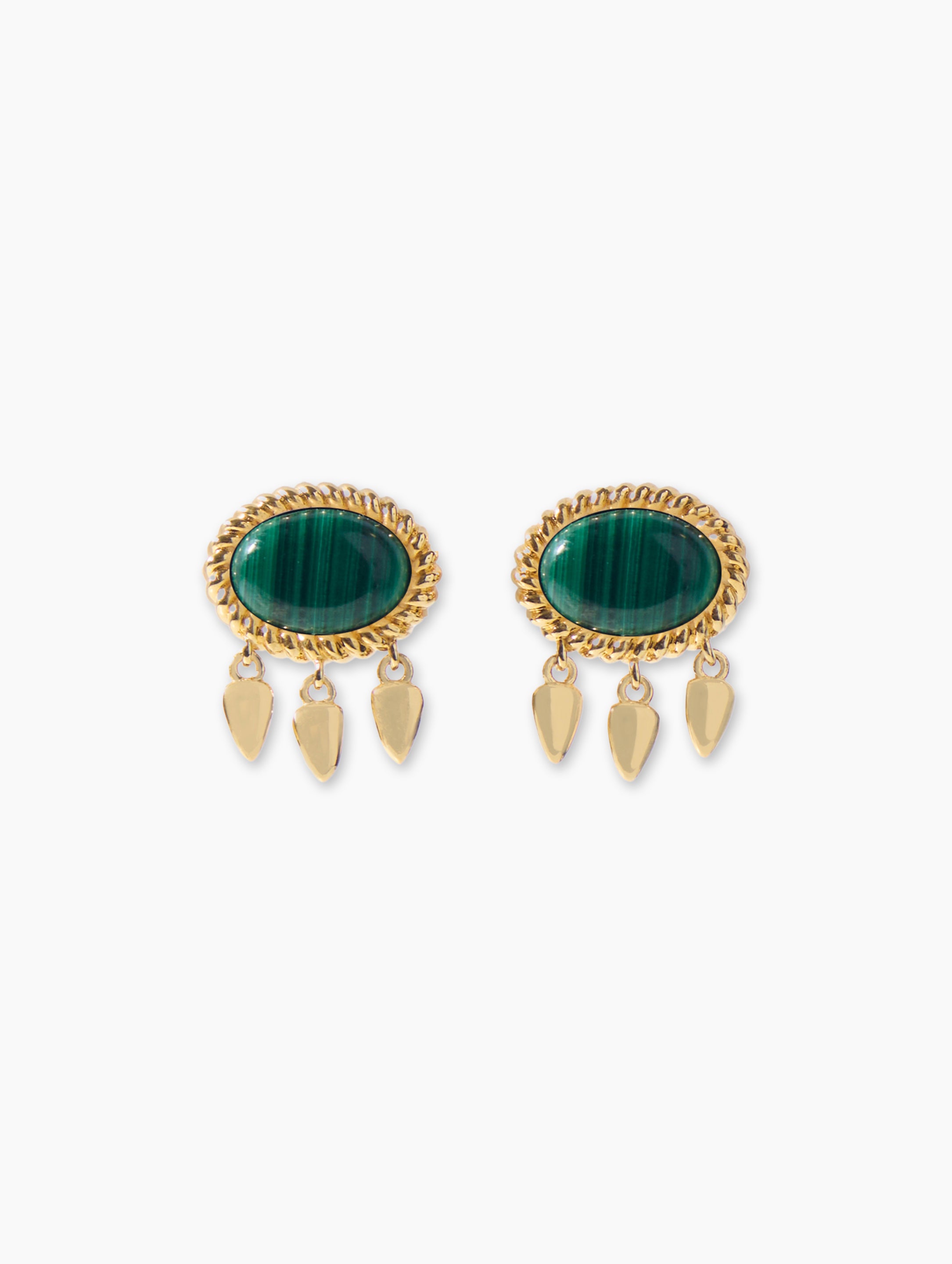 Ne'os-Malachite close-up shot | Za Zewelz minimalist fine earrings